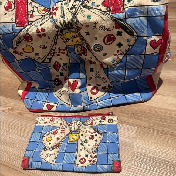 Brighton Handbags - Brighton Blue and Red Patterned Bag and Clutch Set